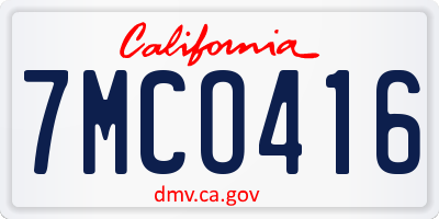 CA license plate 7MCO416