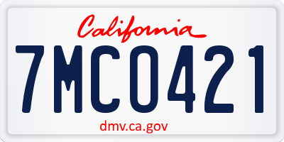 CA license plate 7MCO421