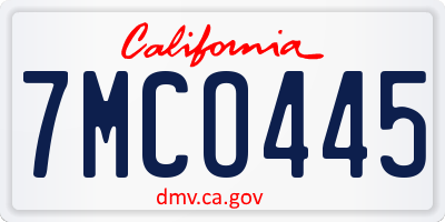 CA license plate 7MCO445