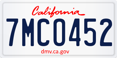 CA license plate 7MCO452