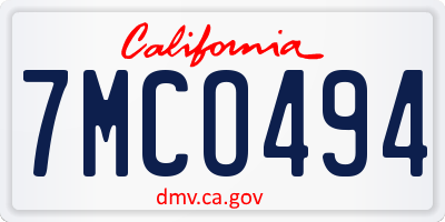 CA license plate 7MCO494