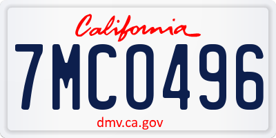 CA license plate 7MCO496