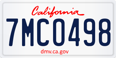 CA license plate 7MCO498