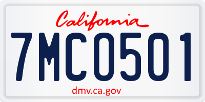 CA license plate 7MCO501