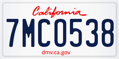 CA license plate 7MCO538