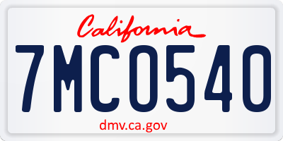 CA license plate 7MCO540