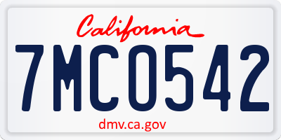 CA license plate 7MCO542