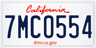 CA license plate 7MCO554