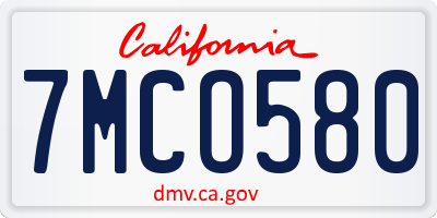CA license plate 7MCO580