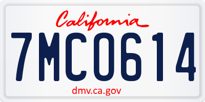 CA license plate 7MCO614