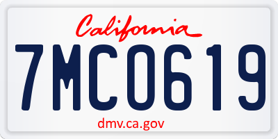 CA license plate 7MCO619