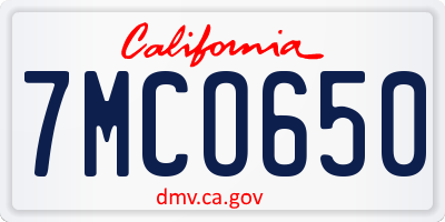 CA license plate 7MCO650
