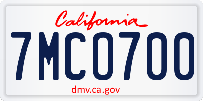 CA license plate 7MCO700