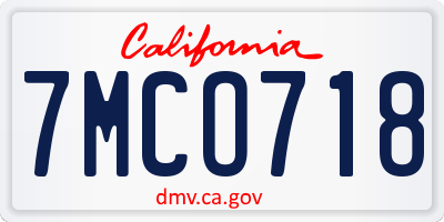 CA license plate 7MCO718