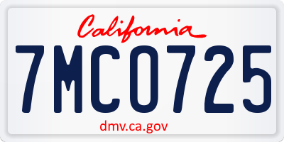 CA license plate 7MCO725