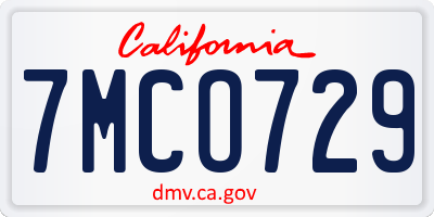 CA license plate 7MCO729