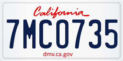CA license plate 7MCO735