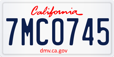 CA license plate 7MCO745