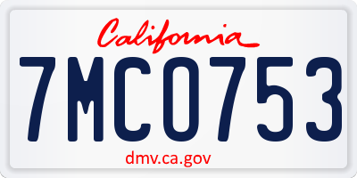 CA license plate 7MCO753