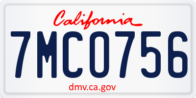 CA license plate 7MCO756