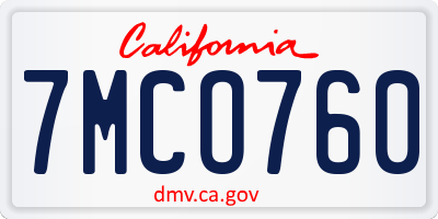 CA license plate 7MCO760