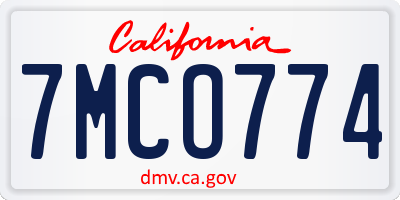CA license plate 7MCO774