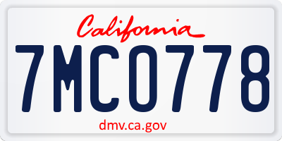 CA license plate 7MCO778
