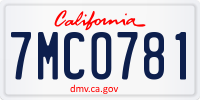 CA license plate 7MCO781