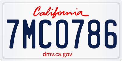 CA license plate 7MCO786