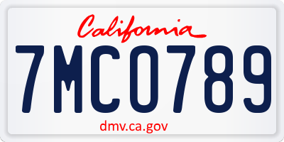 CA license plate 7MCO789