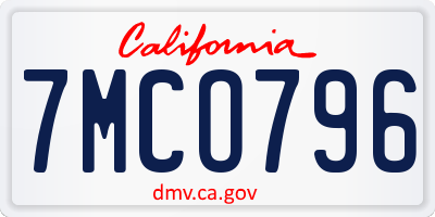 CA license plate 7MCO796