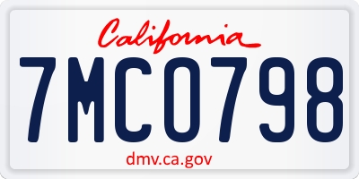 CA license plate 7MCO798