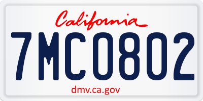 CA license plate 7MCO802