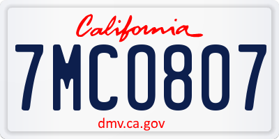 CA license plate 7MCO807
