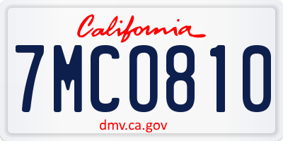 CA license plate 7MCO810