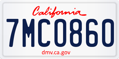CA license plate 7MCO860
