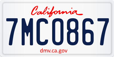 CA license plate 7MCO867