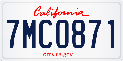 CA license plate 7MCO871