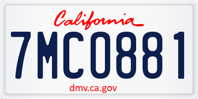 CA license plate 7MCO881