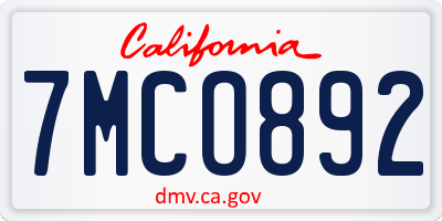 CA license plate 7MCO892