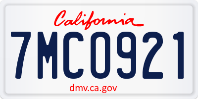 CA license plate 7MCO921