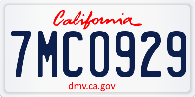 CA license plate 7MCO929