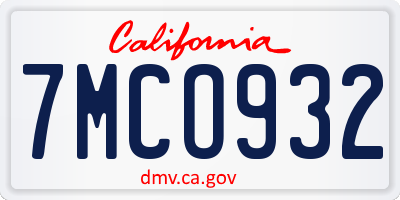 CA license plate 7MCO932