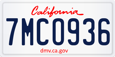 CA license plate 7MCO936