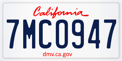 CA license plate 7MCO947