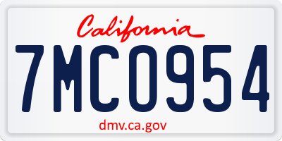 CA license plate 7MCO954
