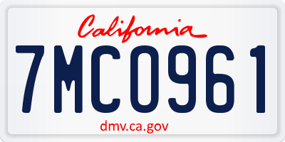 CA license plate 7MCO961