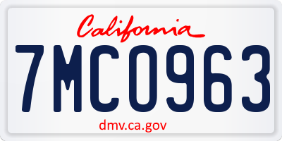CA license plate 7MCO963