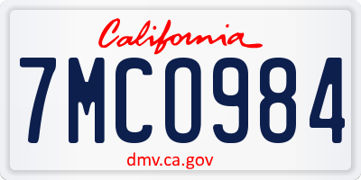 CA license plate 7MCO984