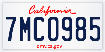 CA license plate 7MCO985